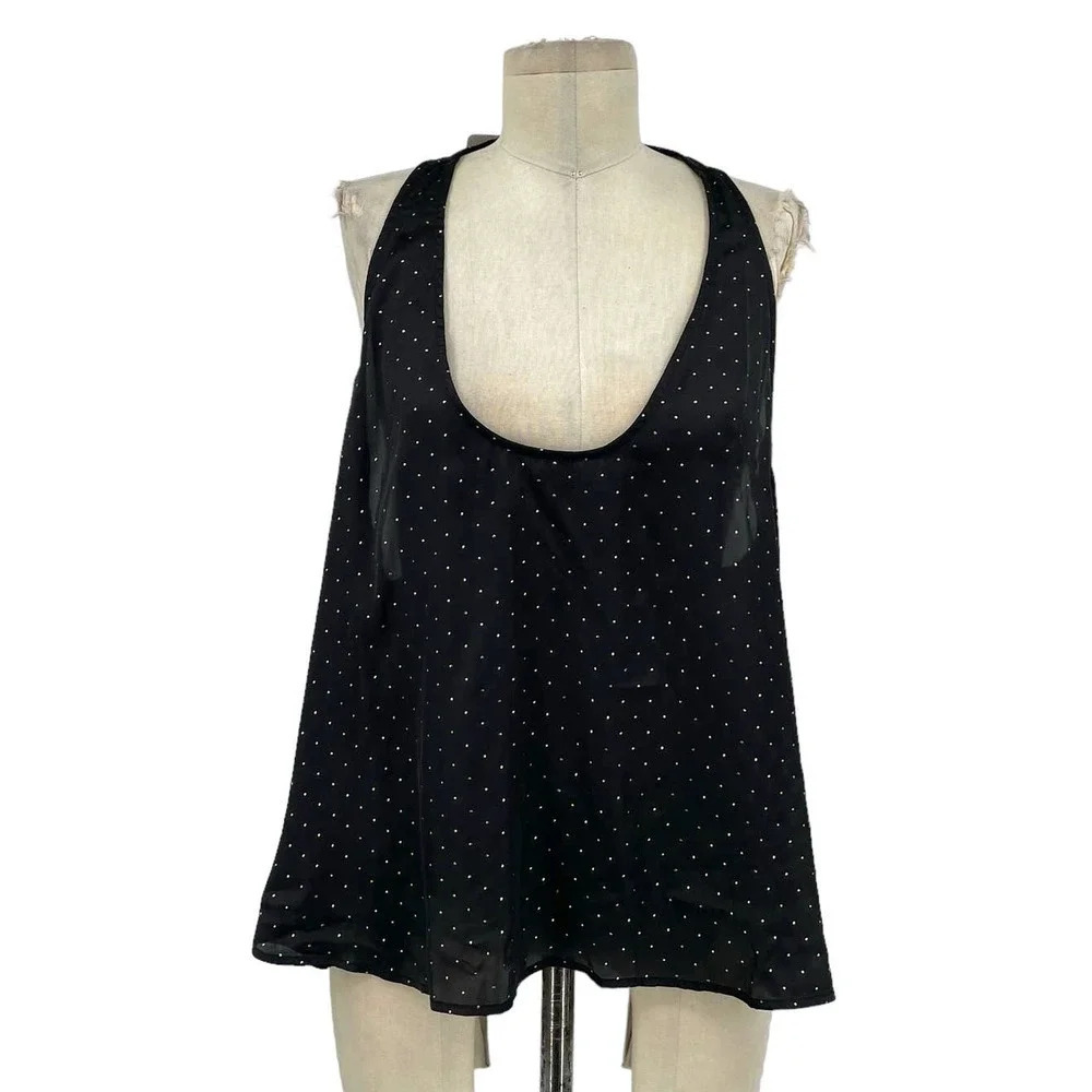 Free People Intimately Black Satin Gold Stud‎ Polka Dot Tank Top Size Large